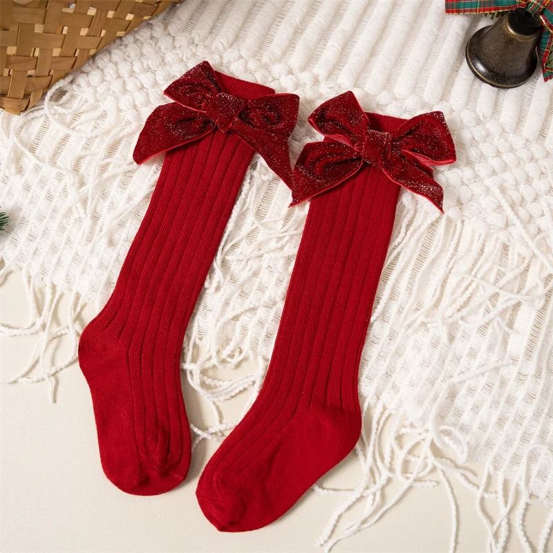Baby Girls Knee High Bow Socks Soft Cotton Winter And Autumn Kids Socks 13