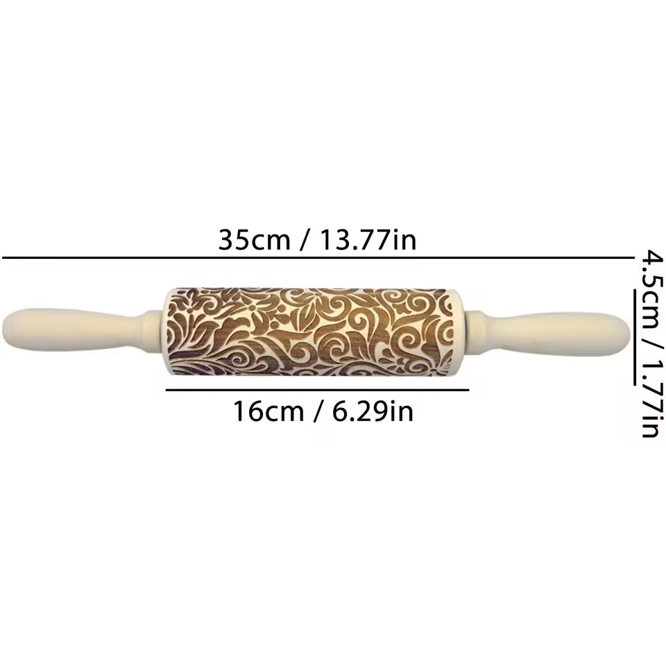 Christmas Embossed Wooden Rolling Pin  3D Engraved Holiday Cookie  Baking Roller 13
