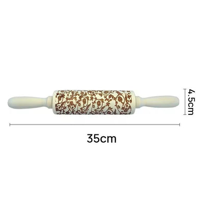 Christmas Embossed Wooden Rolling Pin  3D Engraved Holiday Cookie  Baking Roller 14