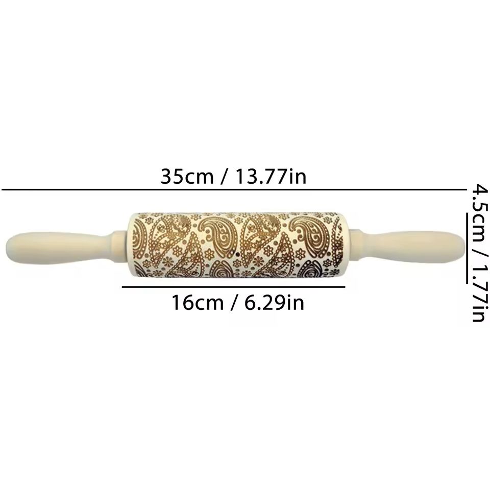 Christmas Embossed Wooden Rolling Pin  3D Engraved Holiday Cookie  Baking Roller 16