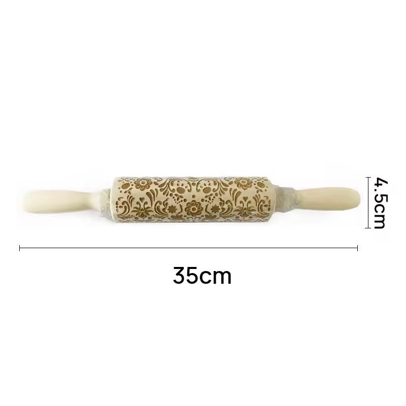 Christmas Embossed Wooden Rolling Pin  3D Engraved Holiday Cookie  Baking Roller 7