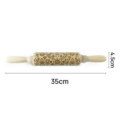 Christmas Embossed Wooden Rolling Pin  3D Engraved Holiday Cookie  Baking Roller 7