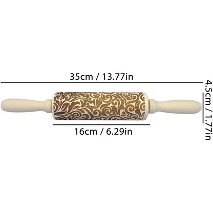 Christmas Embossed Wooden Rolling Pin  3D Engraved Holiday Cookie  Baking Roller 28