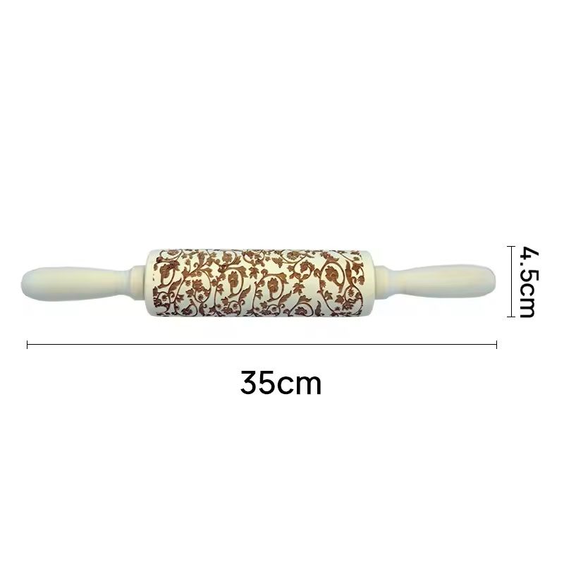 Christmas Embossed Wooden Rolling Pin  3D Engraved Holiday Cookie  Baking Roller 29