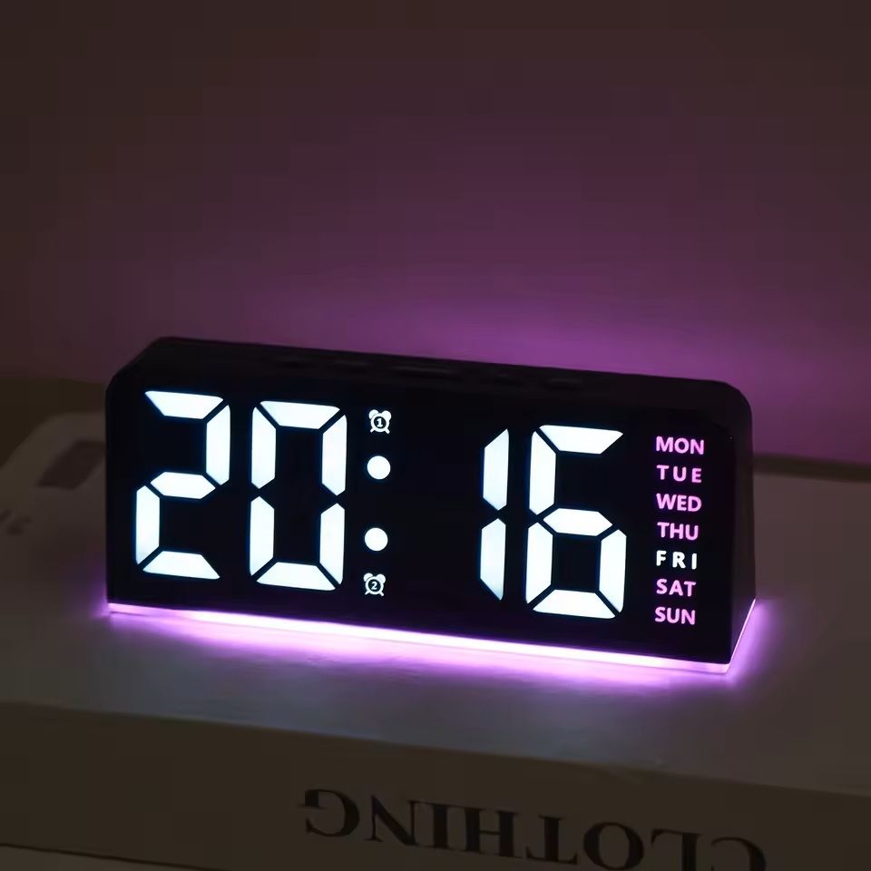 Portable Digital LED Alarm Clock With Date Display Dual Alarms  Night Light 7