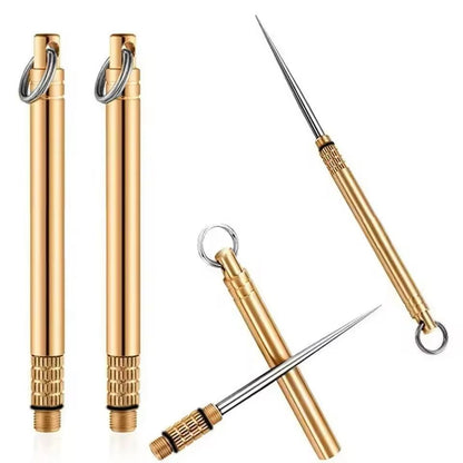 Titanium & Brass Portable Toothpick Bottle Multi-Function Fruit Fork & Camping Dental Tool