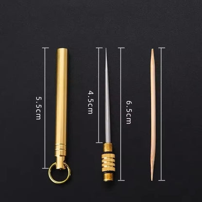 Titanium  Brass Portable Toothpick Bottle MultiFunction Fruit Fork  Camping Dental Tool 1