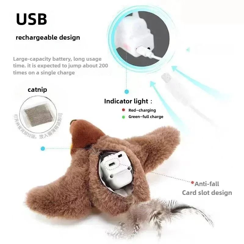 Rechargeable Chirping Flapping Bird Cat Toy With Catnip For Indoor Play 4