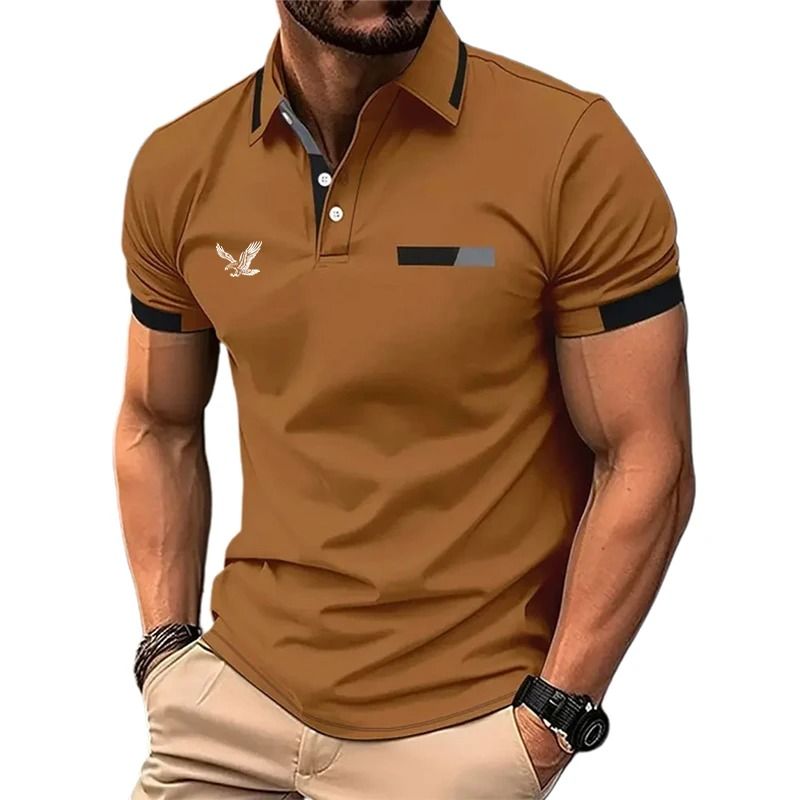 Mens Golf Polo Short Sleeve Color Block Casual Shirt