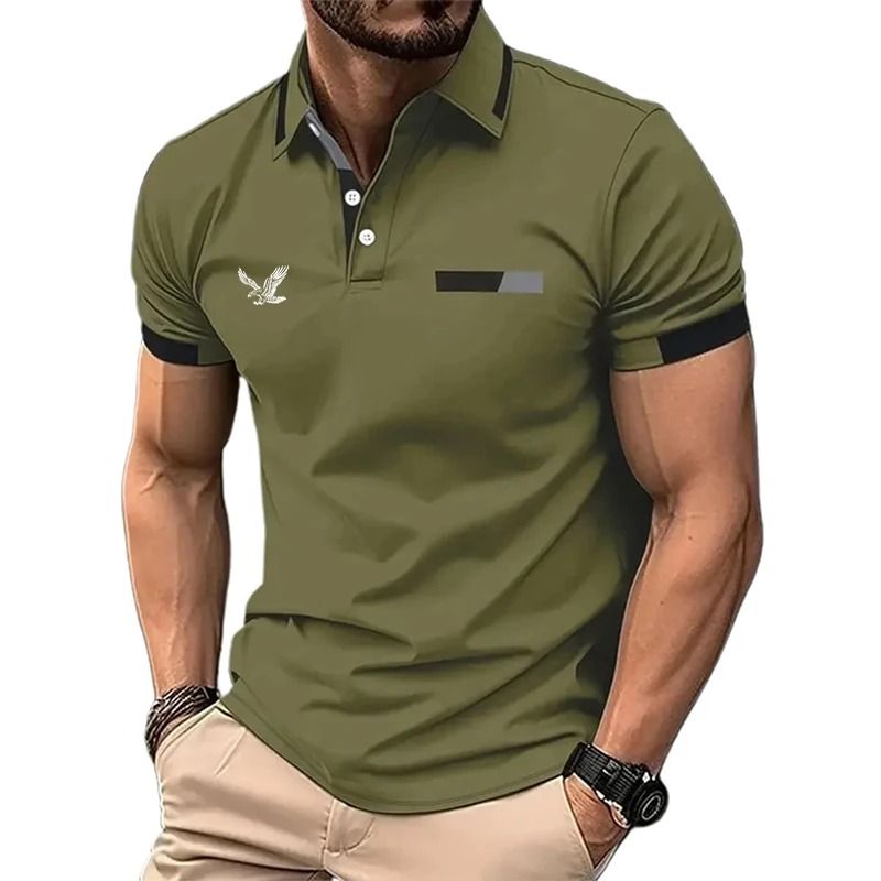 Mens Golf Polo Short Sleeve Color Block Casual Shirt 6