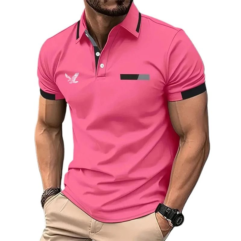 Mens Golf Polo Short Sleeve Color Block Casual Shirt 8