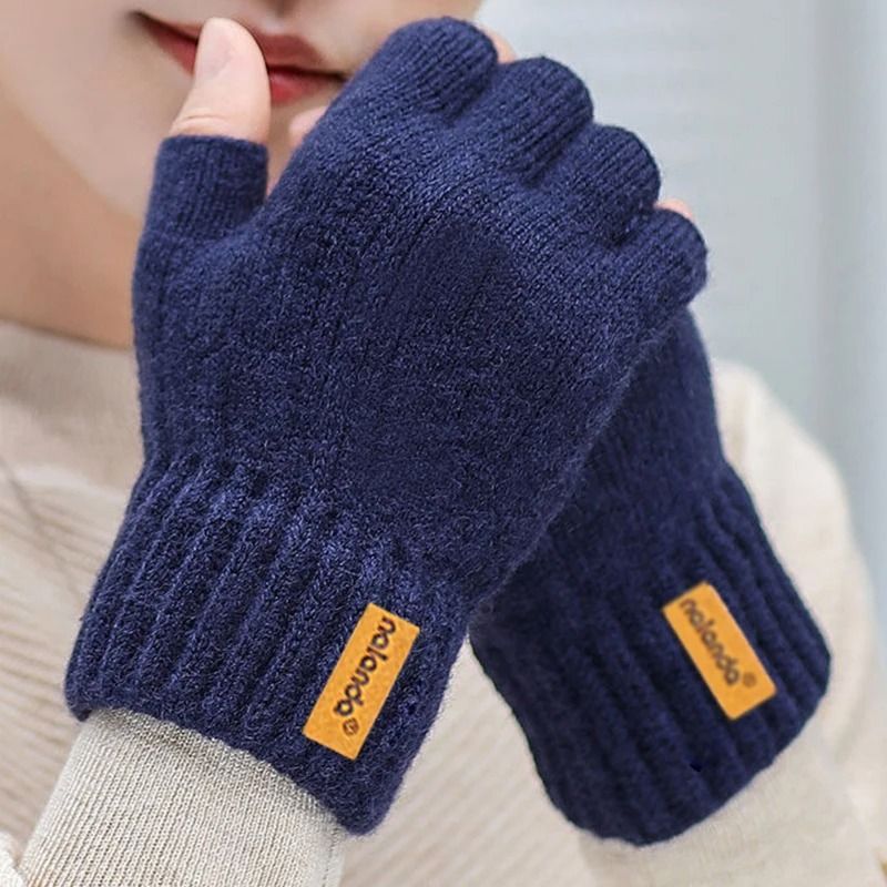 Winter Knitted Fingerless Gloves Warm Plush Gloves For Men And Women 9