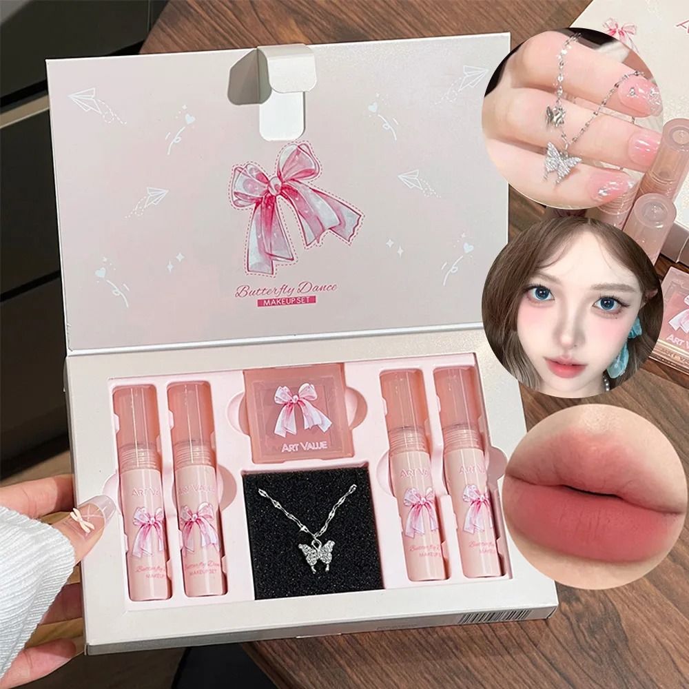 Butterfly Dance Lip Glaze and Blush Gift Set with Necklace