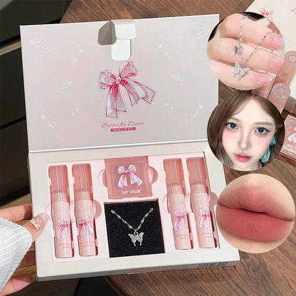 Butterfly Dance Lip Glaze and Blush Gift Set with Necklace