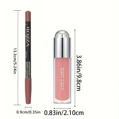 Lip Gloss And Lip Liner Set Waterproof Long Lasting Nude Combo 3