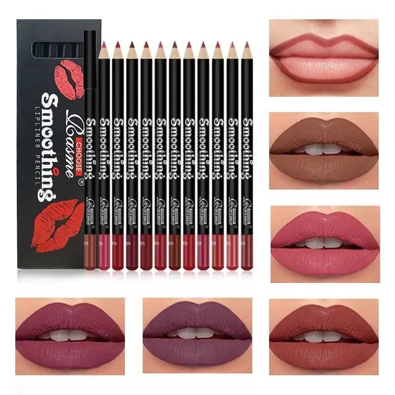 12 Color Lip Liner Pen Set Waterproof Long Lasting Smooth Application