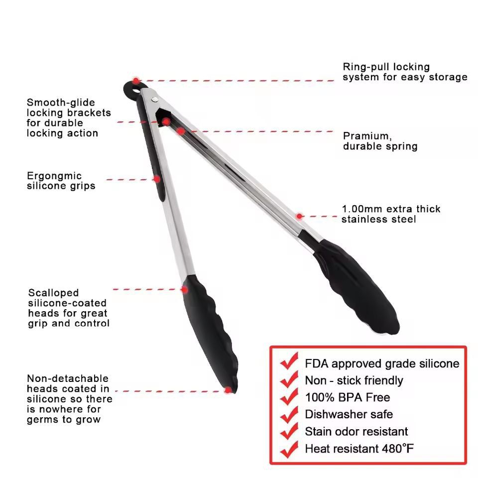 LMETJMA Premium Silicone Cooking Tongs  9  12 NonStick BPAFree HeatResistant BBQ Tongs 2
