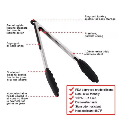 LMETJMA Premium Silicone Cooking Tongs  9  12 NonStick BPAFree HeatResistant BBQ Tongs 2