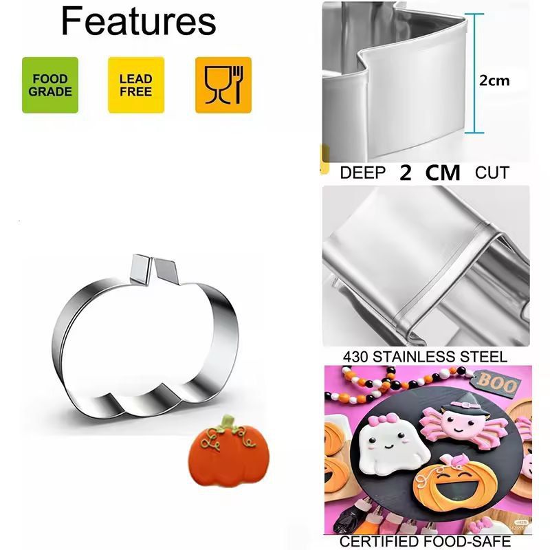 Festive Halloween Cookie Cutter Set 12Piece Stainless Steel Bat Ghost  Pumpkin Shapes 3