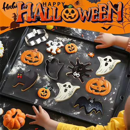 Festive Halloween Cookie Cutter Set 12Piece Stainless Steel Bat Ghost  Pumpkin Shapes 4