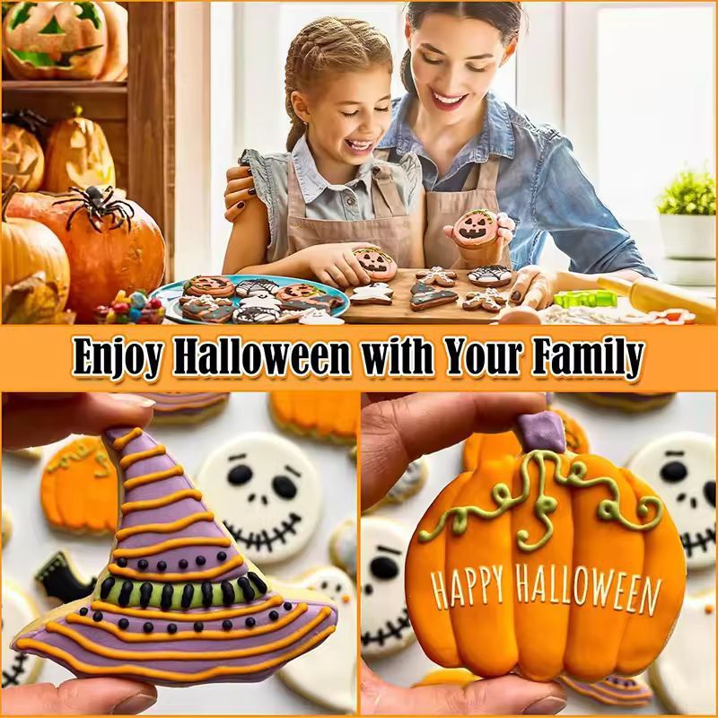 Festive Halloween Cookie Cutter Set 12Piece Stainless Steel Bat Ghost  Pumpkin Shapes 5