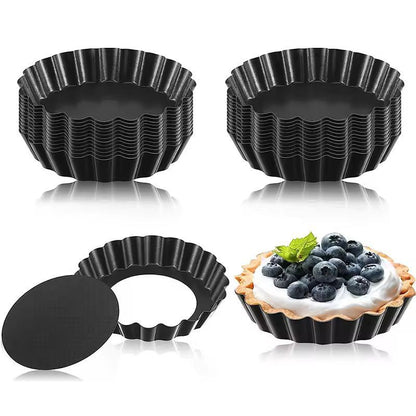 LMETJMA 8 cm Nonstick Mini Tart Pans - Removable-Bottom Egg Tart & Cupcake Molds