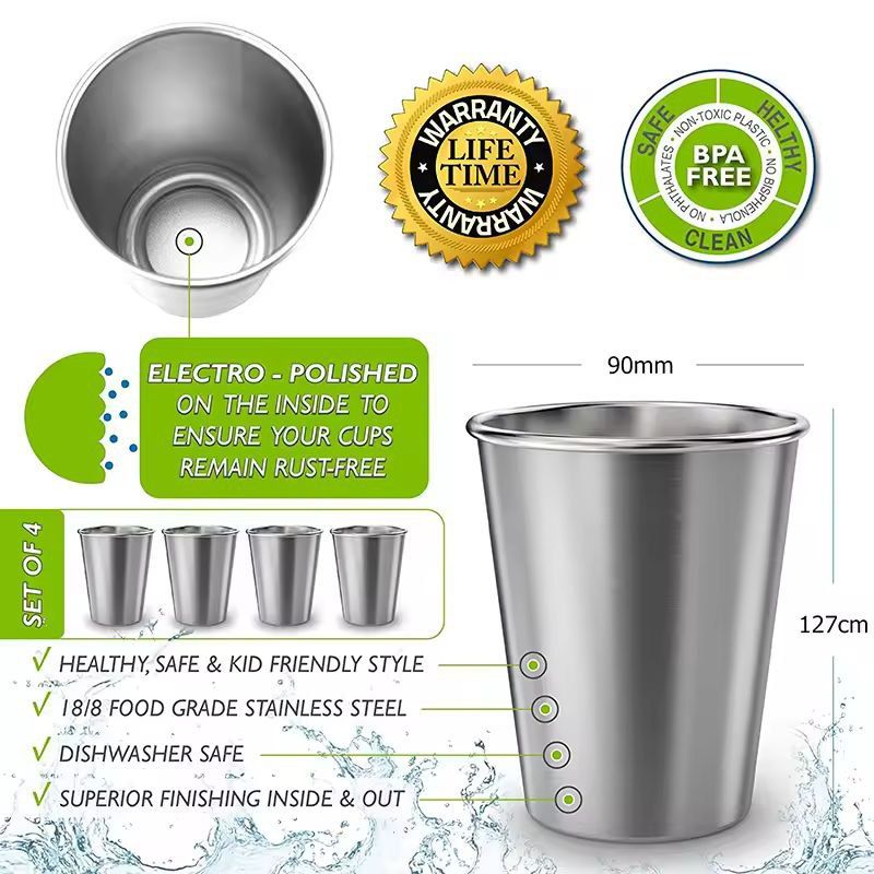 Premium Stainless Steel Pint Cup Set  Durable Reusable Metal Tumblers For Everyday Use 6