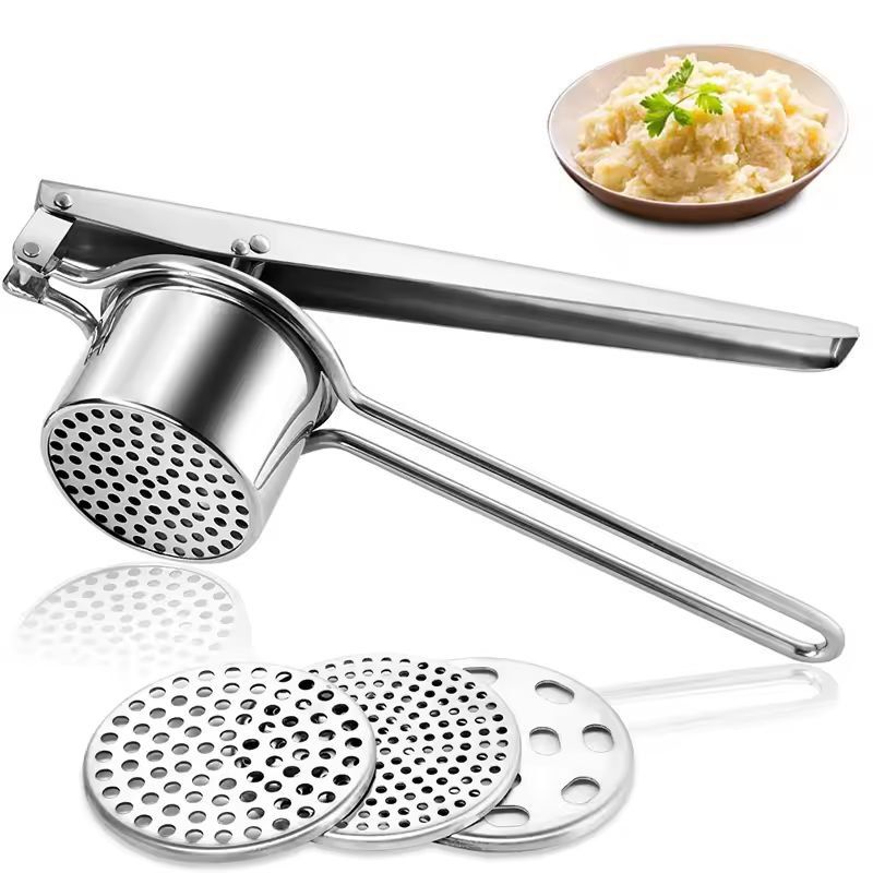 LMETJMA Premium Stainless Steel Potato Ricer & Masher, Manual 3-Disc Press for Fluffy Mash and Smooth Purees