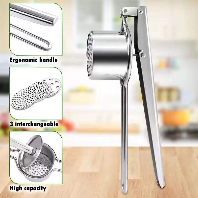 LMETJMA Premium Stainless Steel Potato Ricer  Masher Manual 3Disc Press For Fluffy Mash And Smooth  1