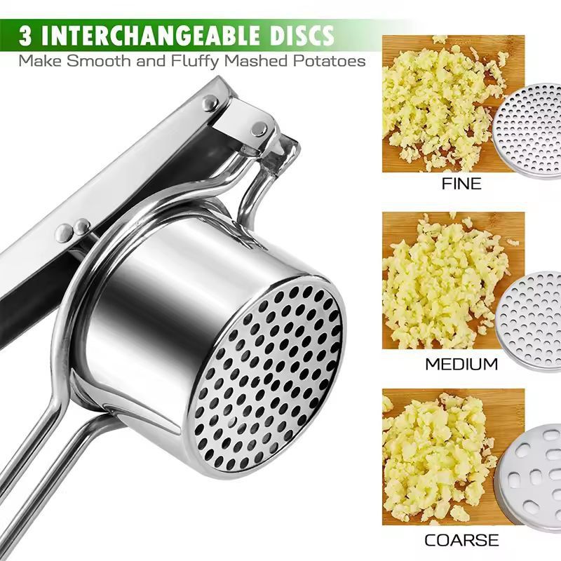 LMETJMA Premium Stainless Steel Potato Ricer  Masher Manual 3Disc Press For Fluffy Mash And Smooth  2