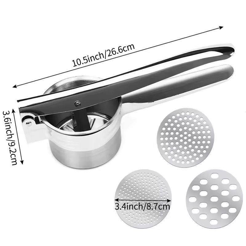 LMETJMA Premium Stainless Steel Potato Ricer  Masher Manual 3Disc Press For Fluffy Mash And Smooth  3