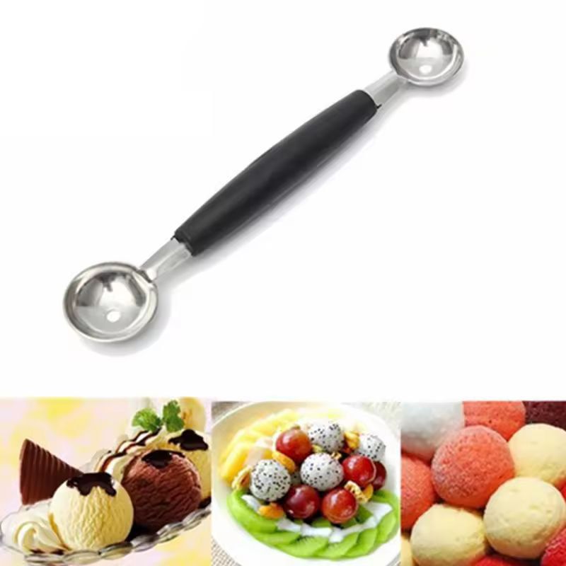 Premium Double-Ended Melon Baller & Ice-Cream Scoop - Stainless Steel Fruit Ball Spoon