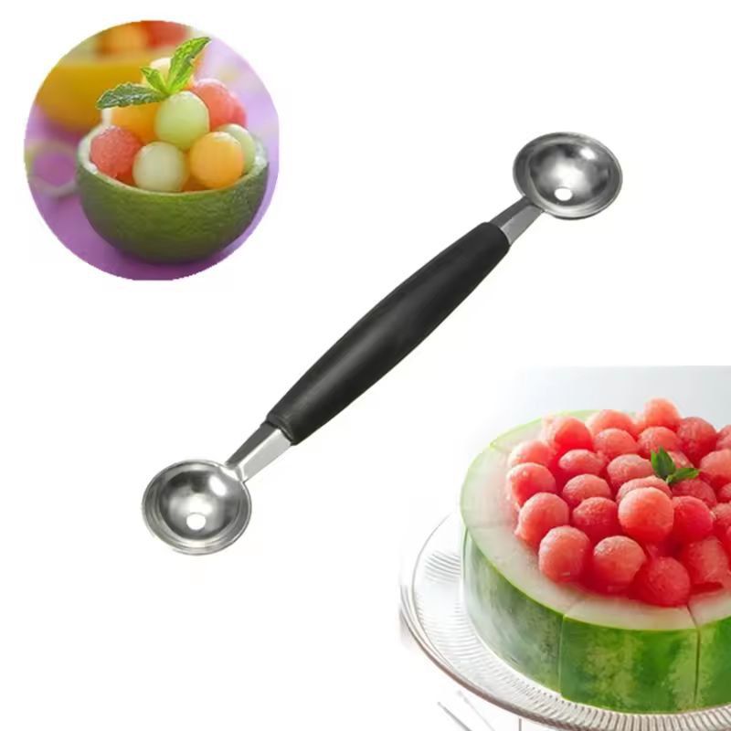 Premium DoubleEnded Melon Baller  IceCream Scoop  Stainless Steel Fruit Ball Spoon 1