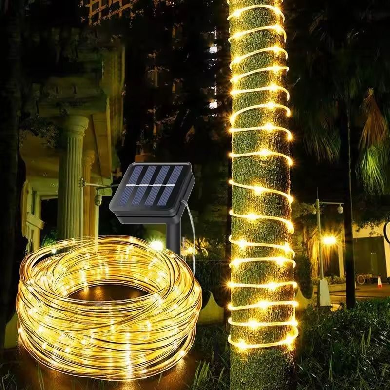 100-LED Solar Tube String Light Warm White Outdoor Garden Light