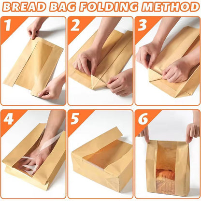 Large Kraft Bakery Bread Bags With Clear Window  EcoFriendly Bread  Snack Storage Pouch 2