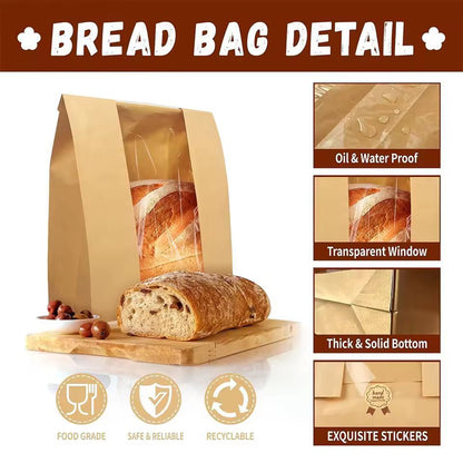 Large Kraft Bakery Bread Bags With Clear Window  EcoFriendly Bread  Snack Storage Pouch 3