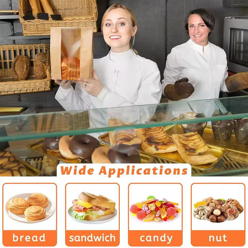 Large Kraft Bakery Bread Bags With Clear Window  EcoFriendly Bread  Snack Storage Pouch 4