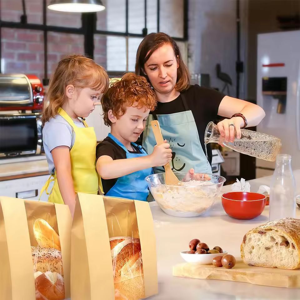Large Kraft Bakery Bread Bags With Clear Window  EcoFriendly Bread  Snack Storage Pouch 5