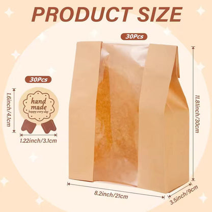 Large Kraft Bakery Bread Bags With Clear Window  EcoFriendly Bread  Snack Storage Pouch 7