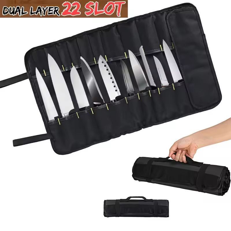 ChefPro 22-Slot Knife Roll Bag - Durable Canvas Knife Carry Case