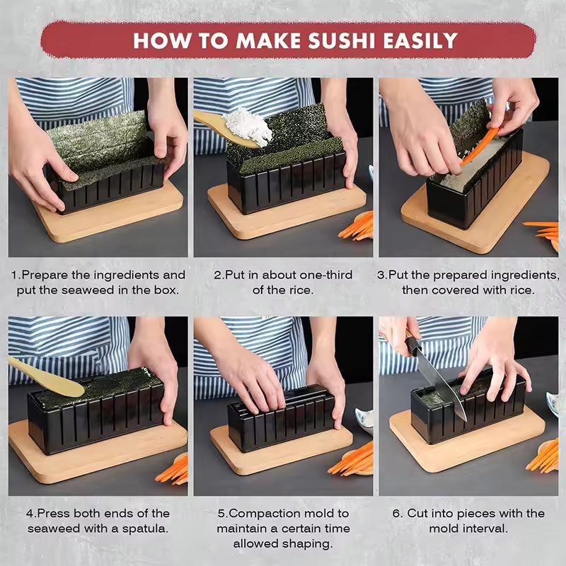 HomeChef 10Piece Sushi Maker Kit  Easy DIY Sushi Mold  Rice Roll Press 3