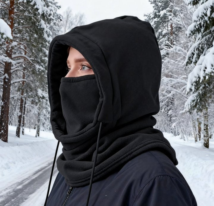 Motorcycle Riding Headgear Warm Knitted Cap, Unisex Winter Balaclava Knit Hood Windproof Mask with Drawstring for Cold