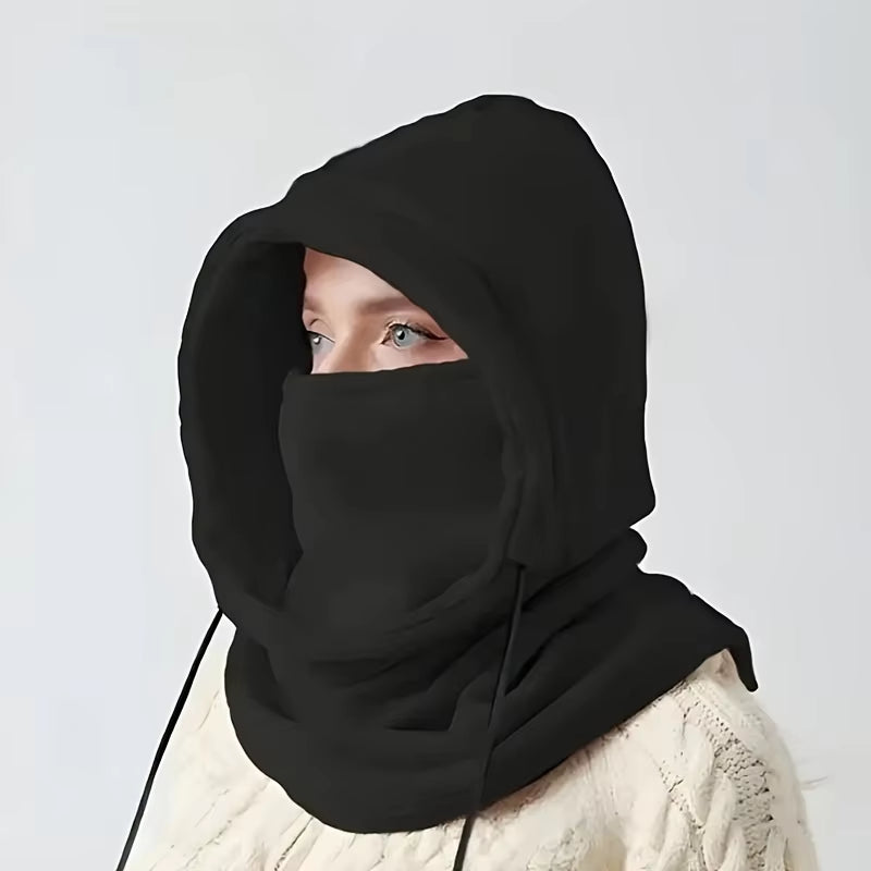 Motorcycle Riding Headgear Warm Knitted Cap, Unisex Winter Balaclava Knit Hood Windproof Mask with Drawstring for Cold