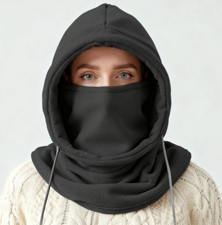 Motorcycle Riding Headgear Warm Knitted Cap, Unisex Winter Balaclava Knit Hood Windproof Mask with Drawstring for Cold
