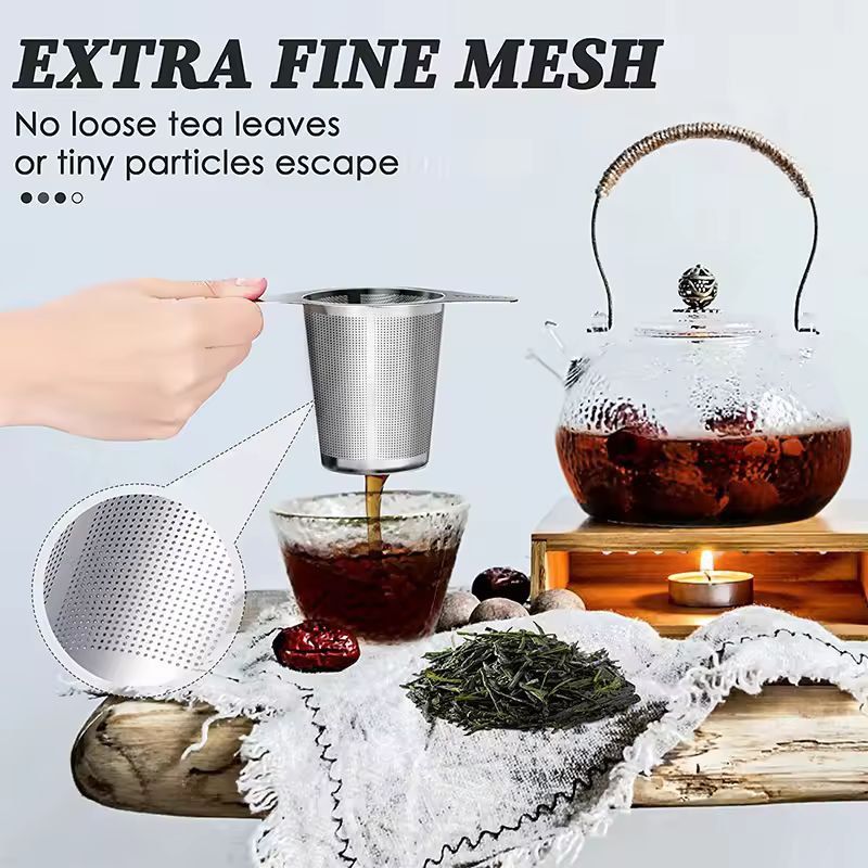Elegant Stainless Steel Loose Leaf Tea Infuser  Large Mesh Basket With Double Handles  Lid 2