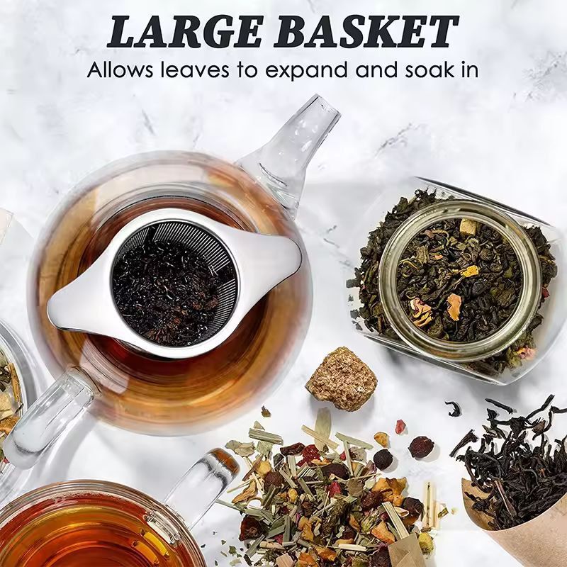 Elegant Stainless Steel Loose Leaf Tea Infuser  Large Mesh Basket With Double Handles  Lid 4