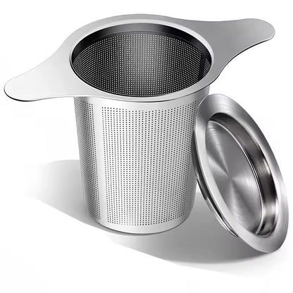 Elegant Stainless Steel Loose Leaf Tea Infuser  Large Mesh Basket With Double Handles  Lid 7