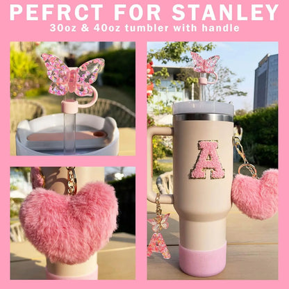 Cup Accessory Set For Stanley Butterfly Straw Cover Cap Silicone Boot Charm Initials Sticker Spill  3