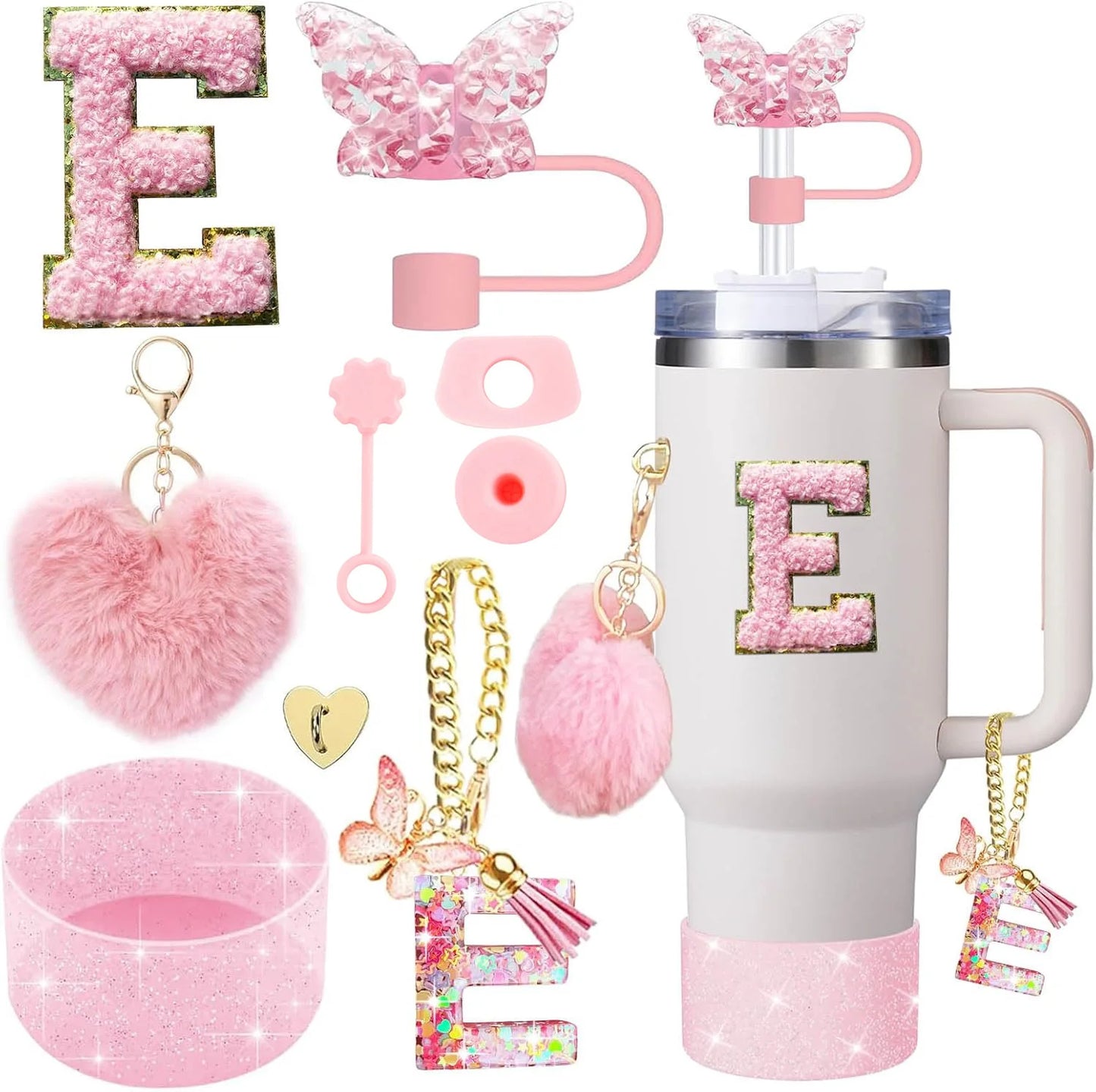 Cup Accessory Set For Stanley Butterfly Straw Cover Cap Silicone Boot Charm Initials Sticker Spill  9