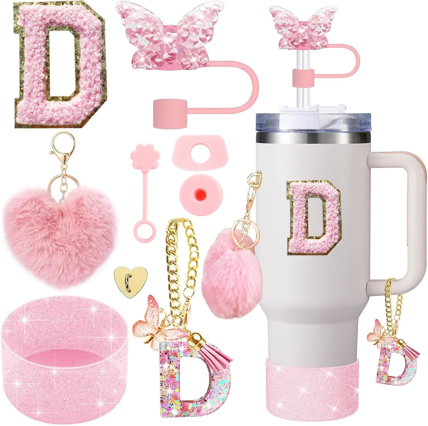 Cup Accessory Set For Stanley Butterfly Straw Cover Cap Silicone Boot Charm Initials Sticker Spill  8